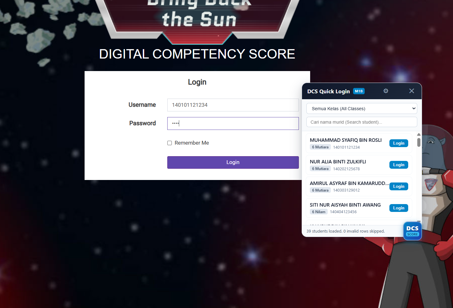 Langkah 6: Log masuk akaun murid ke portal DCS secara automatik